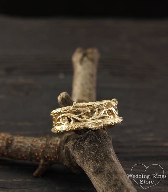 Men's Vintage Style Tree Wedding Band, Twig Unique Wedding Ring