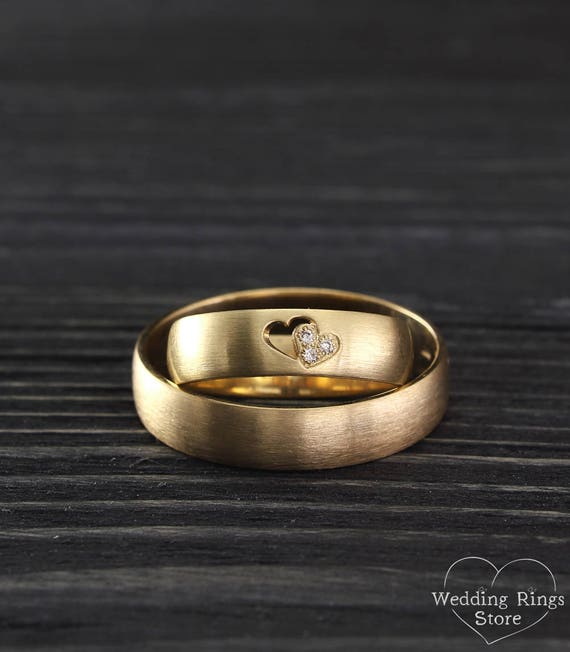 Simple Heart Wedding Bands Set His and Her 5mm Wedding Rings Etsy