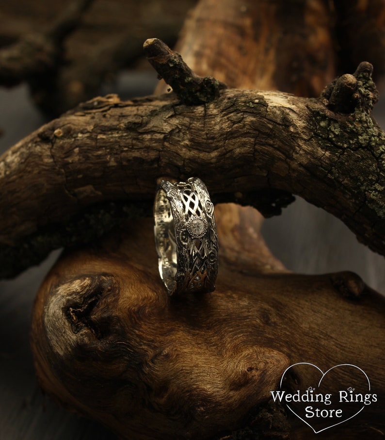 Vintage style celtic tree band, Unique celtic wedding band, Branch silver wedding ring, Wide silver ring, Unusual wedding band, Celtic ring image 3