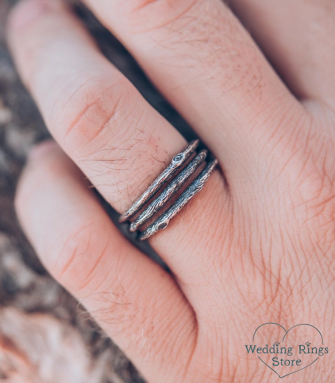 Unique Silver Tree Band, Men's Branch Wedding Ring, Men's Unique Design ...