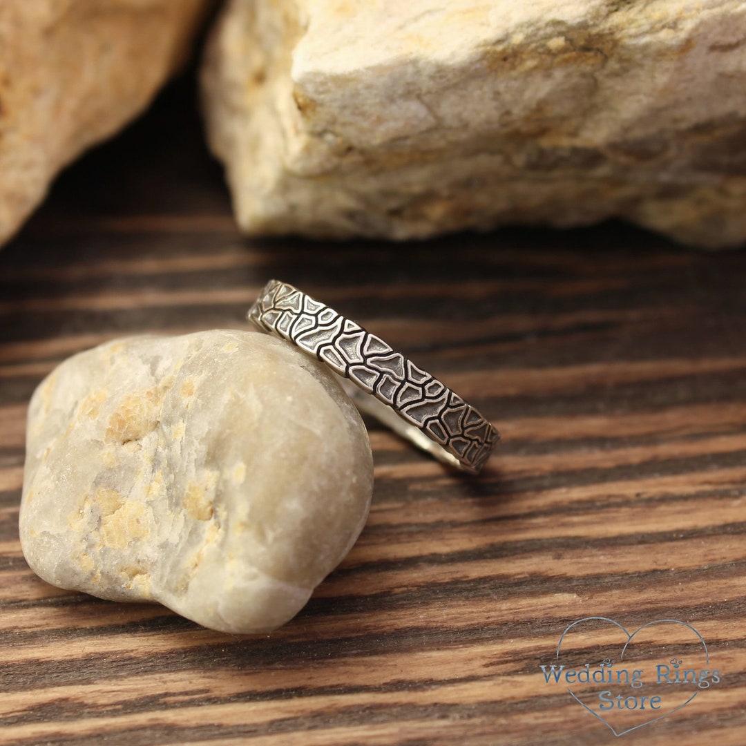 Rough Textured Mens Sterling Silver Ring, Cracked Brutalist Ring, Dry ...