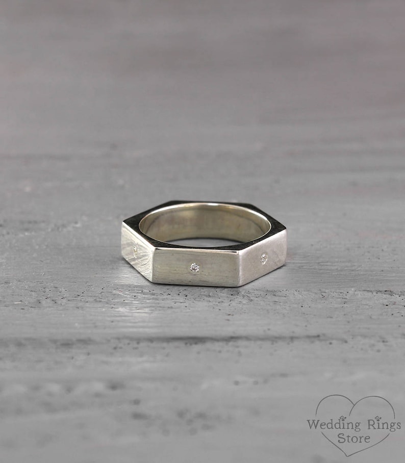 5mm Hexagon Wedding Band in Sterling Silver for Men and Women Etsy
