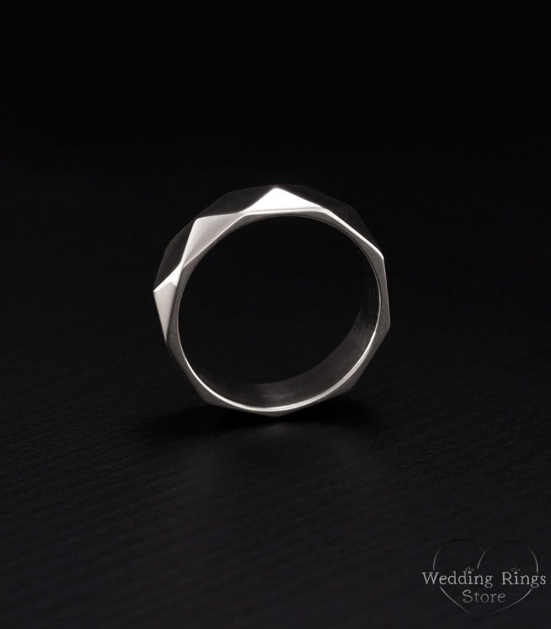 Faceted wedding band Faceted ring Big silver ring Unique wedding ring Men women band sterling silver Silver faceted wedding ring