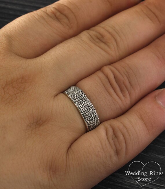 Rustic Style Wedding Band Tree Bark Ring Silver Tree Wedding Etsy