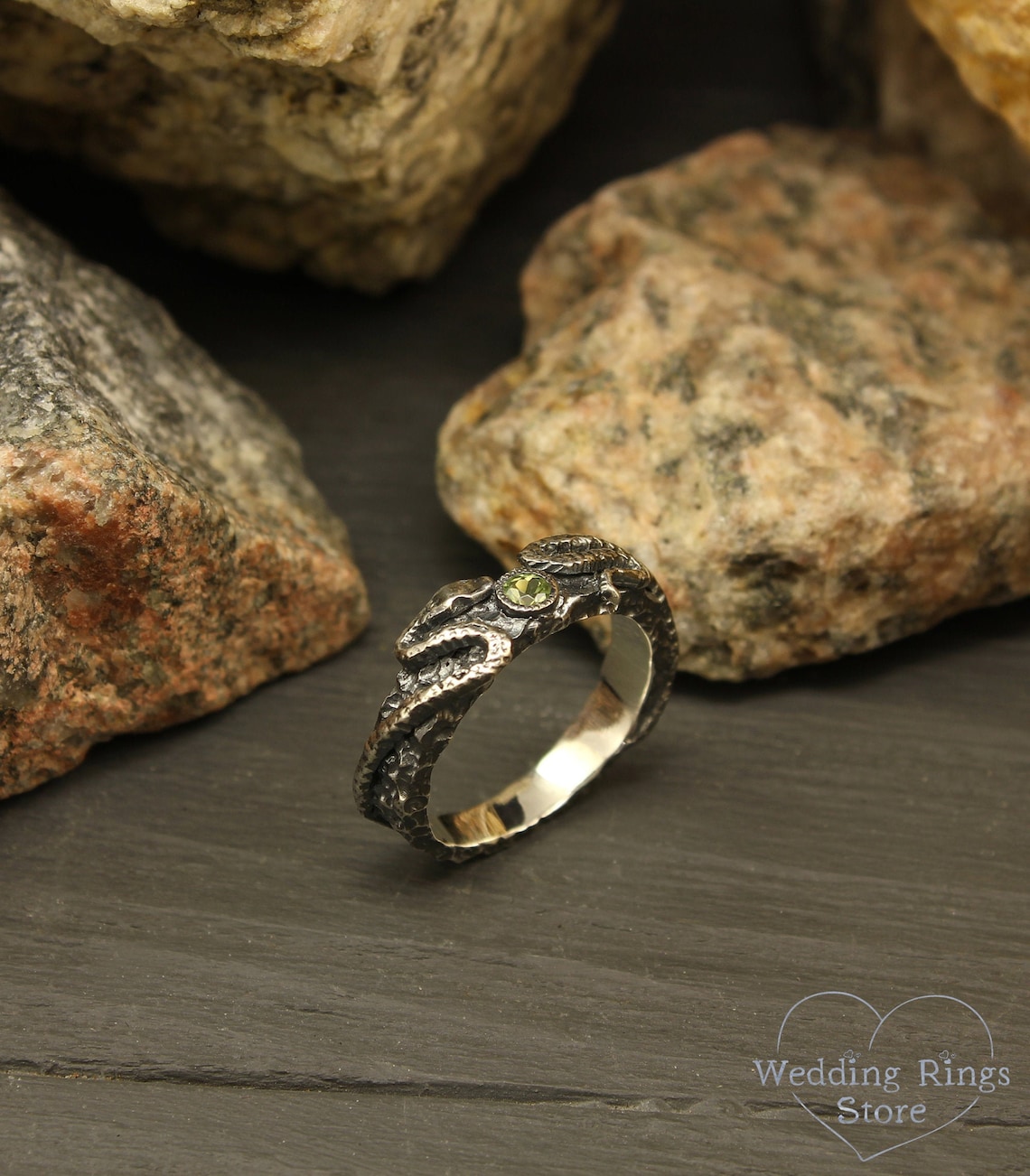 Unique Snake Engagement Ring Hammered Ring With Peridot Etsy