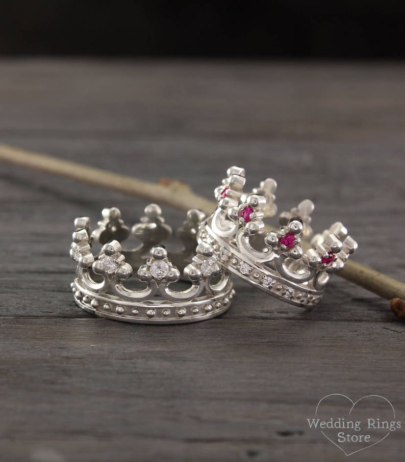 Crown engagement rings set Couple crown rings His and Hers Etsy