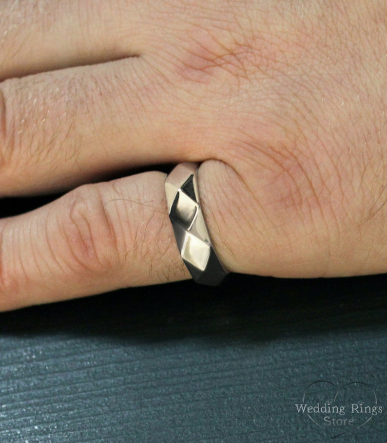 Faceted wedding band Faceted ring Big silver ring Unique wedding ring Men women band sterling silver Silver faceted wedding ring