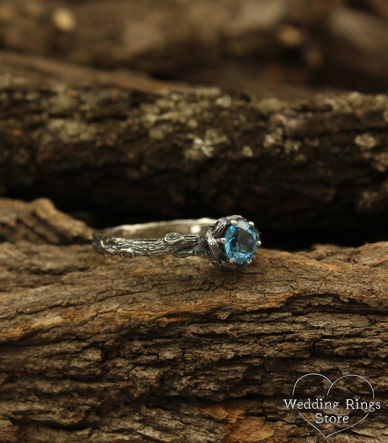 Sterling zilveren tak verlovingsring met Topaas, Unieke takje ring, Vintage stijl verlovingsring, Natuur geïnspireerde ring, Cadeau voor haar afbeelding 4