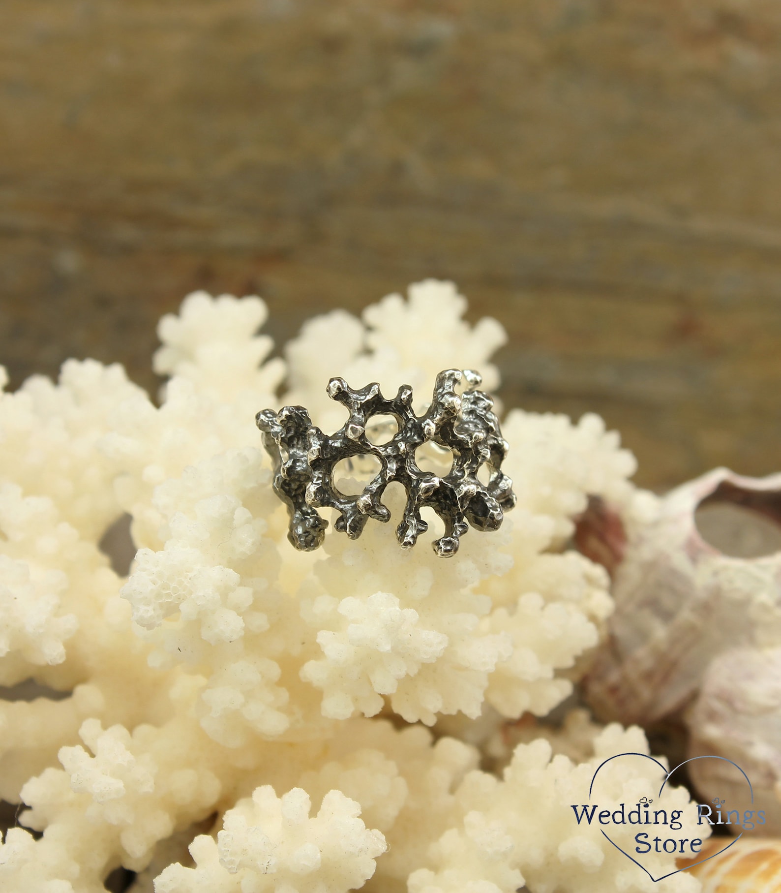 Coral ring Unusual sterling silver ocean ring Ocean inspired | Etsy