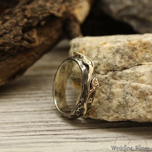 Gold Leaves Wedding Band Unusual Hammered Wedding Ring Rocky - Etsy