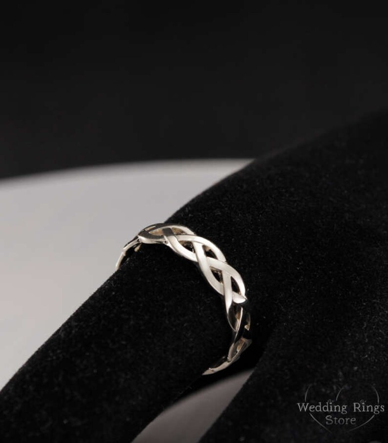 Braided wedding band Unusual wedding band 14k solid white gold wedding ring 5mm Twisted wedding band Unique gold ring Wedding ring