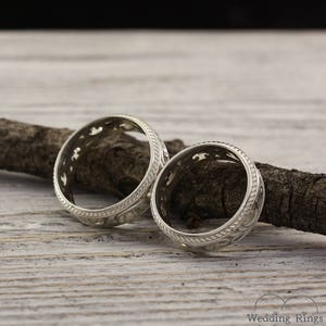 Vintage style silver wedding bands, Nature wedding rings, Couple rings, Leaves wedding band set, Expensive silver rings, Unique set ring image 6