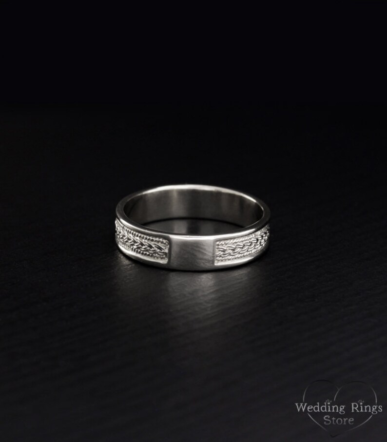 Women silver ring Men silver wedding band Braided wedding band Unique weddings band Wicker wedding ring Vintage style ring