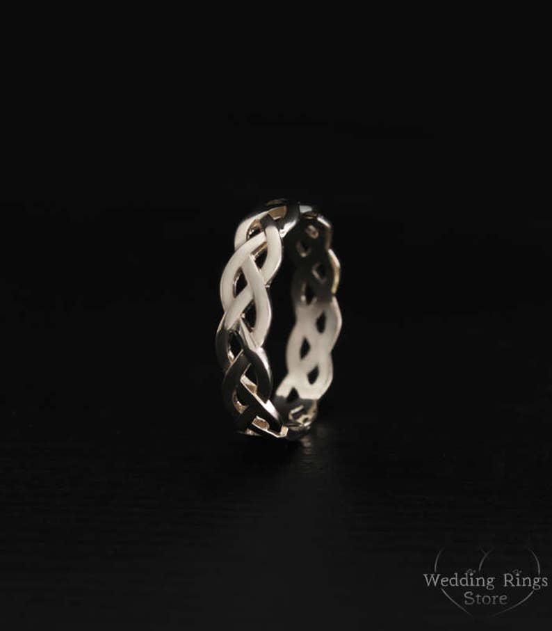 Braided wedding band Unusual wedding band 14k solid white gold wedding ring 5mm Twisted wedding band Unique gold ring Wedding ring