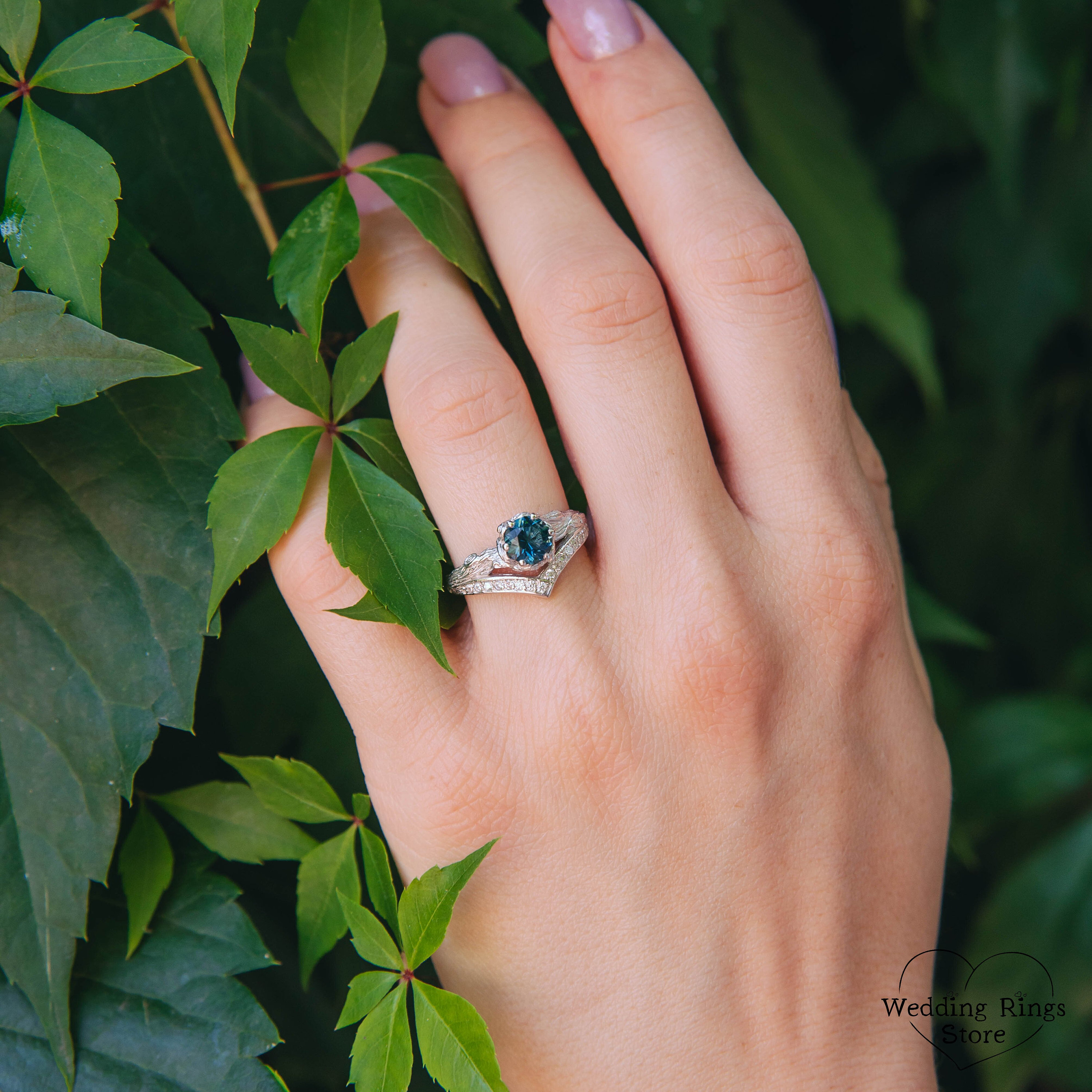 London Blue Topaz Chevron Silver Ring for Women, Unique Twig Engagement ...