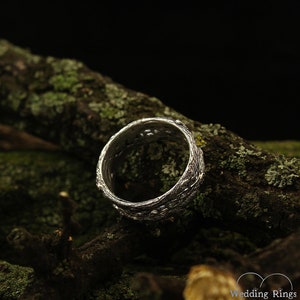 Unique silver tree band with celtic pattern, Tree silver wedding band, Celtic wedding ring with tree bark, Wide silver ring, Unusual band image 9