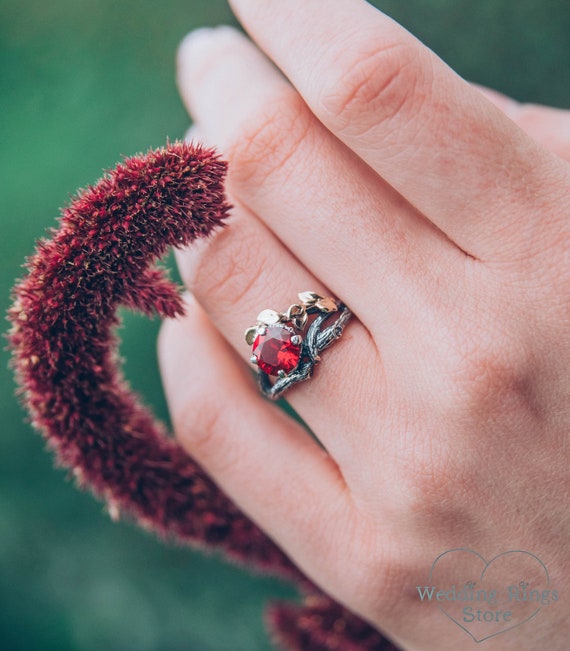 Unusual Branch and Leaves Silver Engagement Ring Twig Engagement