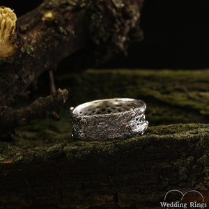 Unique silver tree band with celtic pattern, Tree silver wedding band, Celtic wedding ring with tree bark, Wide silver ring, Unusual band image 6