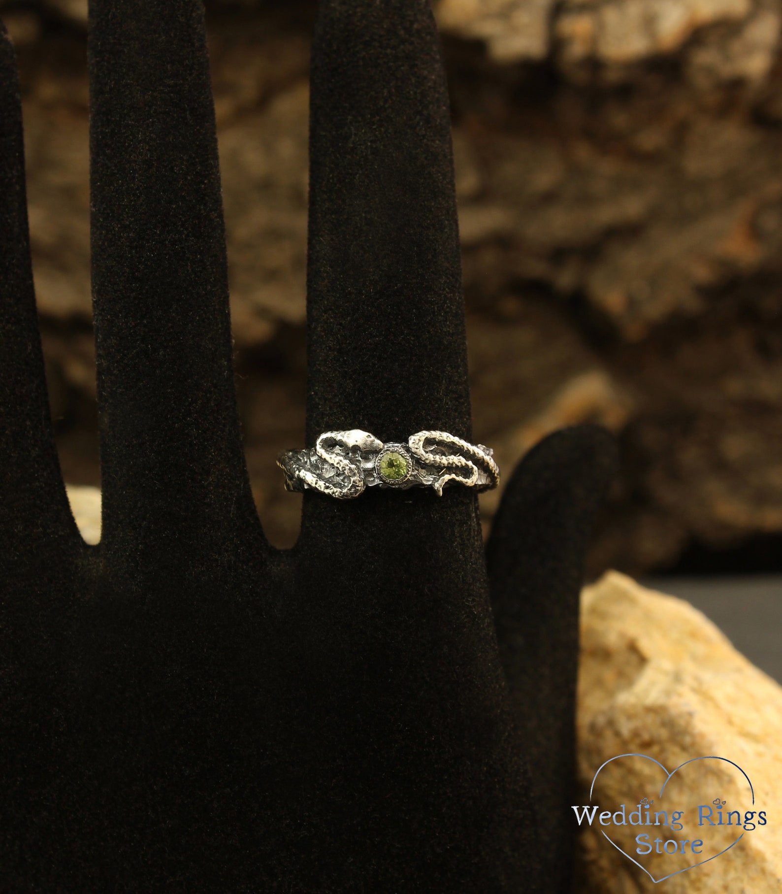 Unique Snake Engagement Ring Hammered Ring With Peridot Etsy