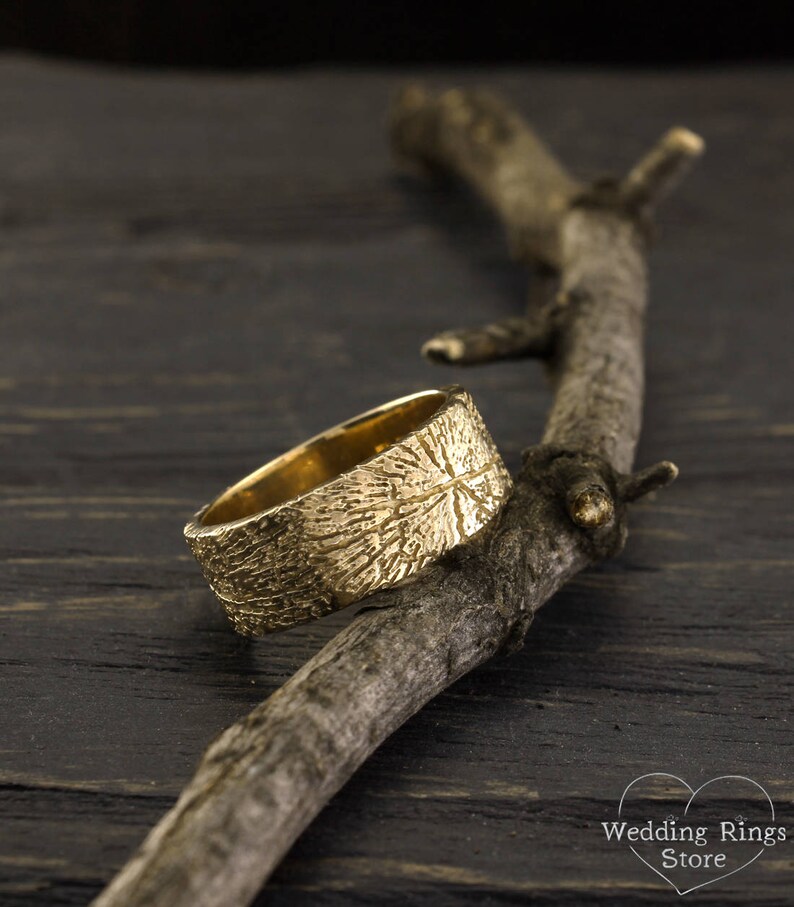 Tree mens gold band Sawed tree ring Tree wedding ring Etsy