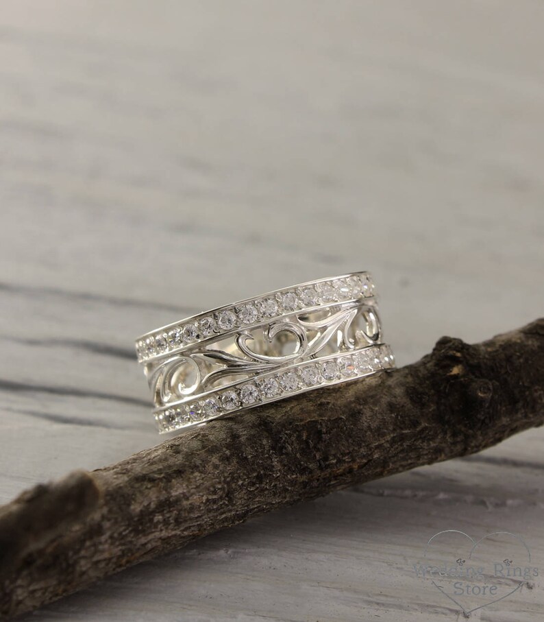 Vintage style promise ring Nature silver band Leaves ring Etsy