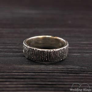 Rustic style wedding band, Tree bark ring, Silver tree wedding ring, Nature silver ring, Silver band, Men's wedding band, Women wedding ring image 2