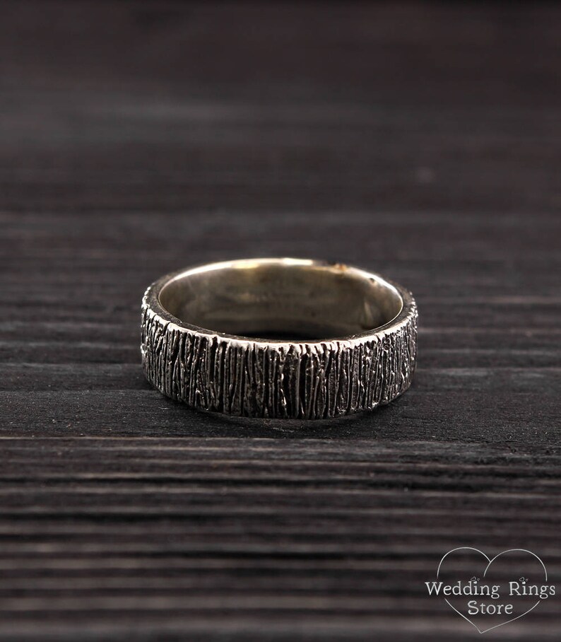 Rustic style wedding band, Tree bark ring, Silver tree wedding ring, Nature silver ring, Silver band, Men's wedding band, Women wedding ring image 2