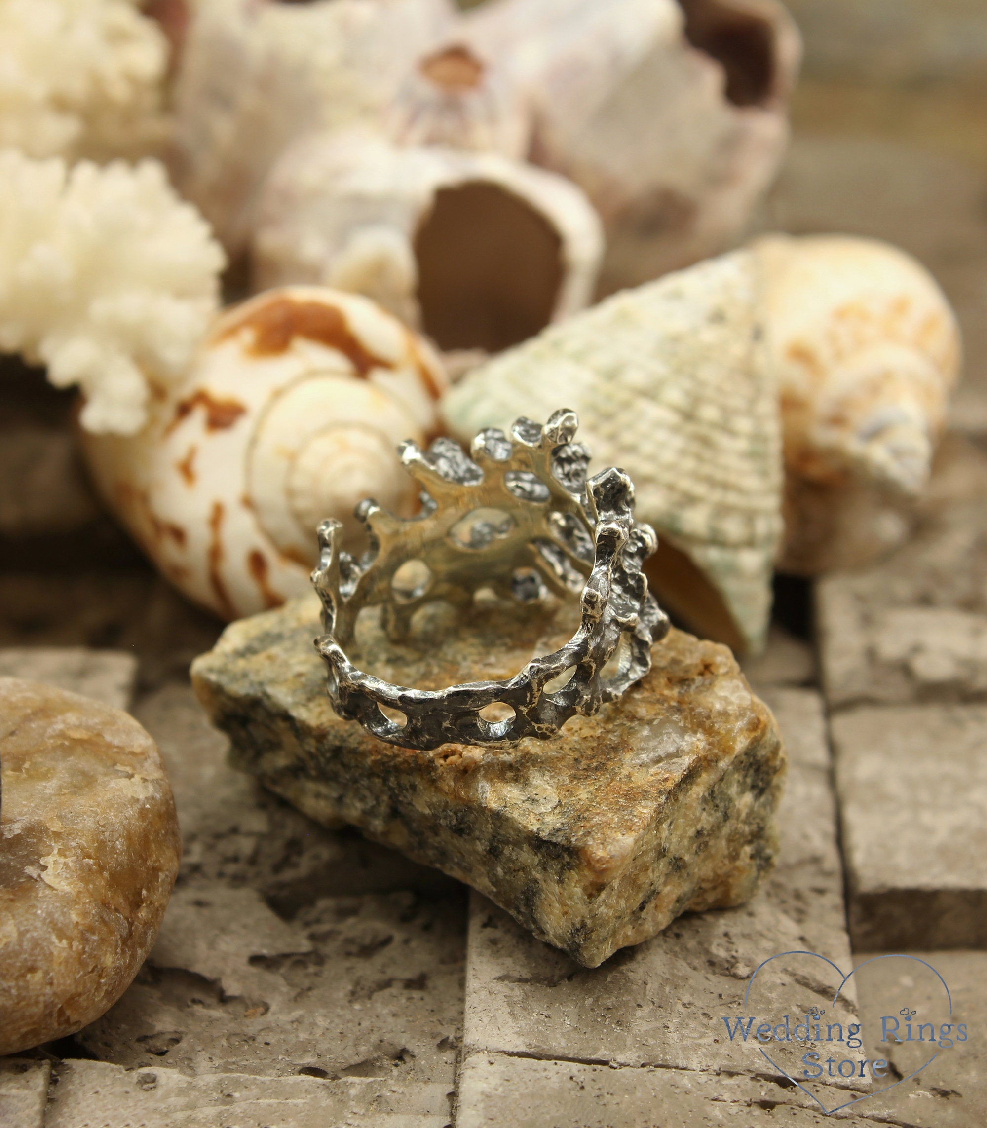 Coral ring Unusual sterling silver ocean ring Ocean inspired | Etsy