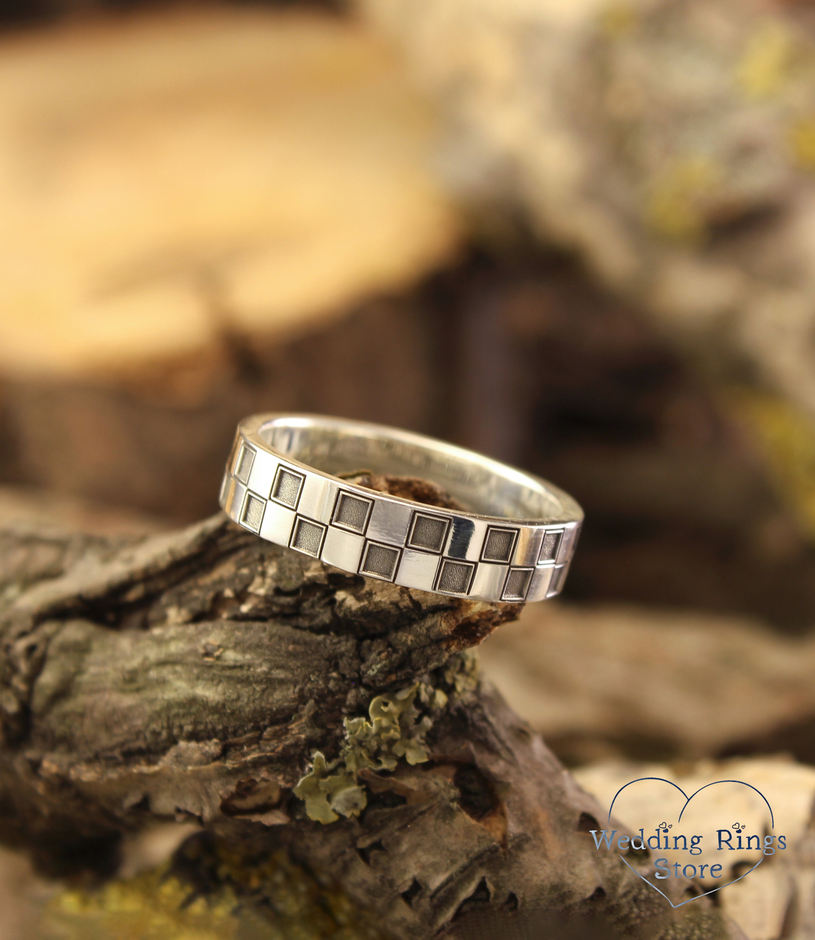 Two Tone Geometric Checkered Ring Band, 925 Sterling Silver Ring in ...