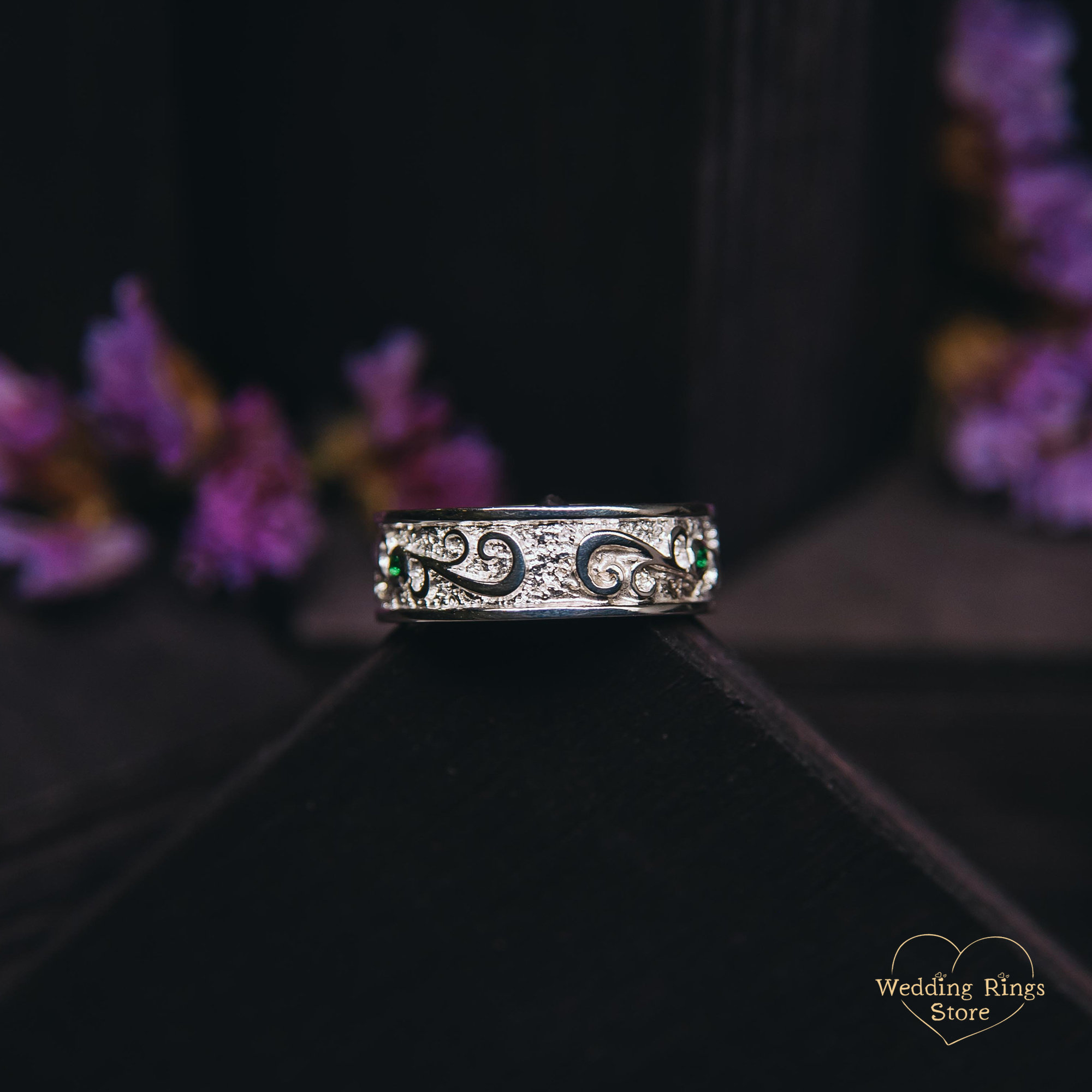 Scrollwork Ring Natural Emerald Scrollwork Ring Vintage Style - Wide Elegant Birthstone ...