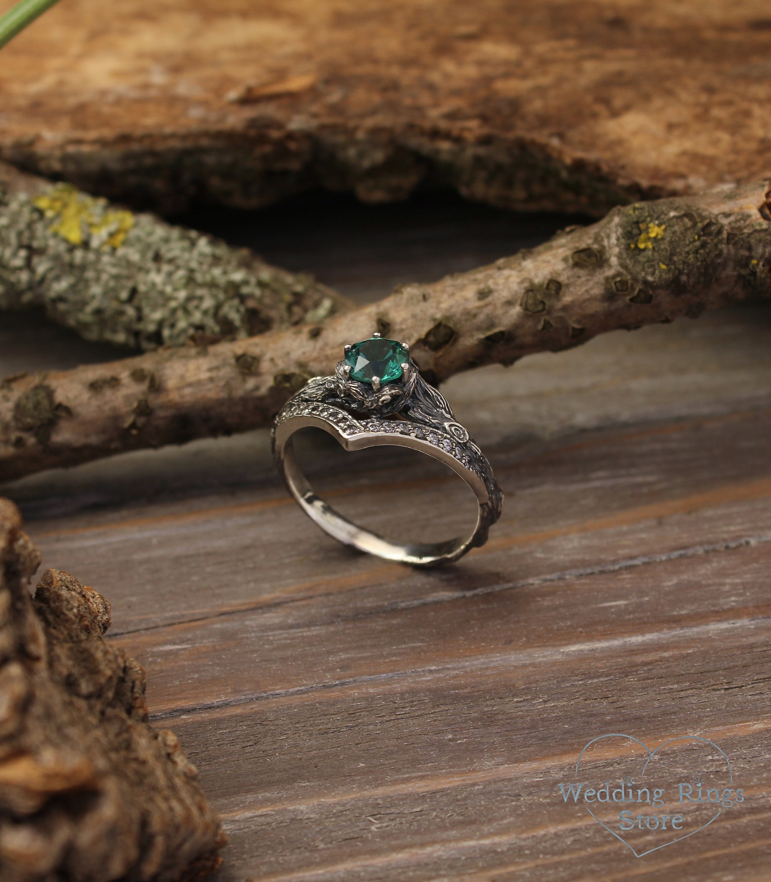 Forest silver V ring with magic Green Quartz and sparkling CZ ...