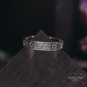 Anillo esmeralda celta con flores delicadas anillo de piedra preciosa diseño nórdico anillo infinito esmeralda anillo de piedra verde celta de plata de ley imagen 7