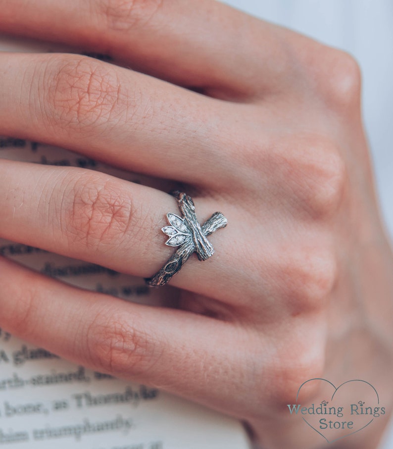 Crossed Branch Ring Branch and Leaves Silver Ring Unique Etsy