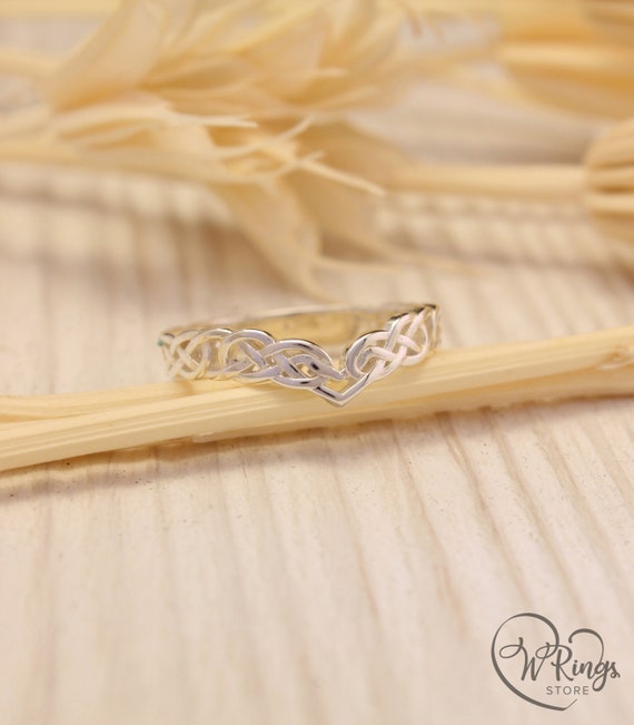 Sterling Silver Filigree Chevron Heart Promise Ring - Celtic Thumb Band, Sizes 4-12