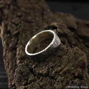 Rustic style wedding band, Tree bark ring, Silver tree wedding ring, Nature silver ring, Silver band, Men's wedding band, Women wedding ring image 8