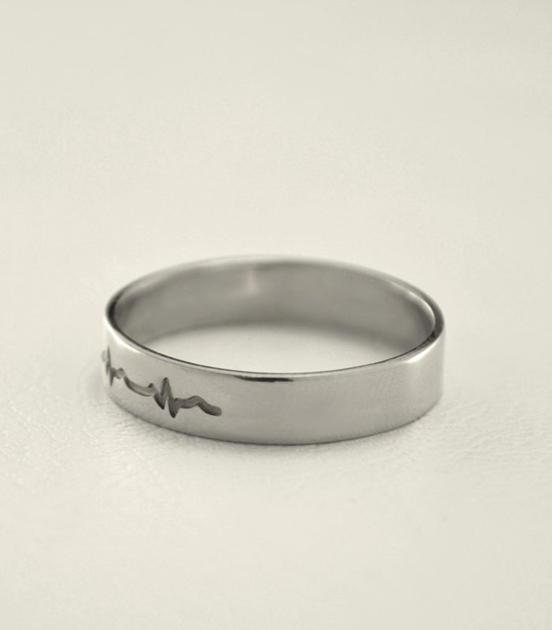 Heartbeat engagement rings Heartbeat silver wedding bands Etsy