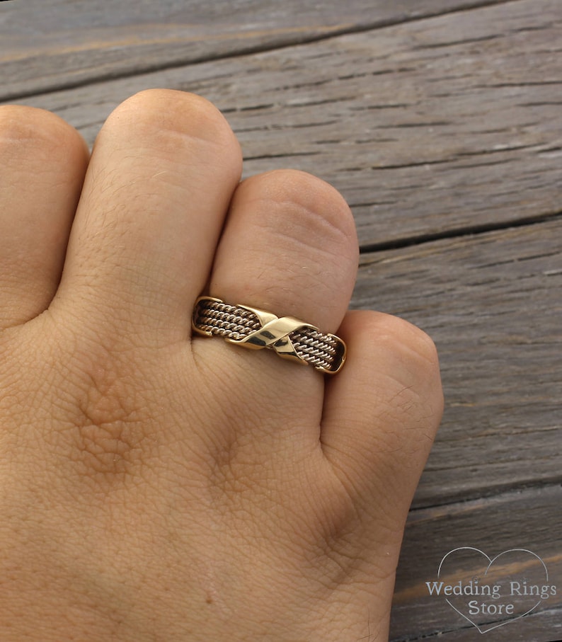 Men's Two Tone Gold Cross Wedding Band Unique Mens Cross Etsy