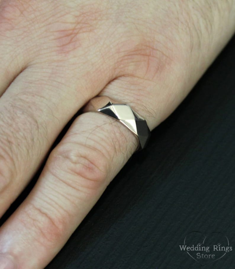 Faceted wedding band Faceted ring Big silver ring Unique wedding ring Men women band sterling silver Silver faceted wedding ring