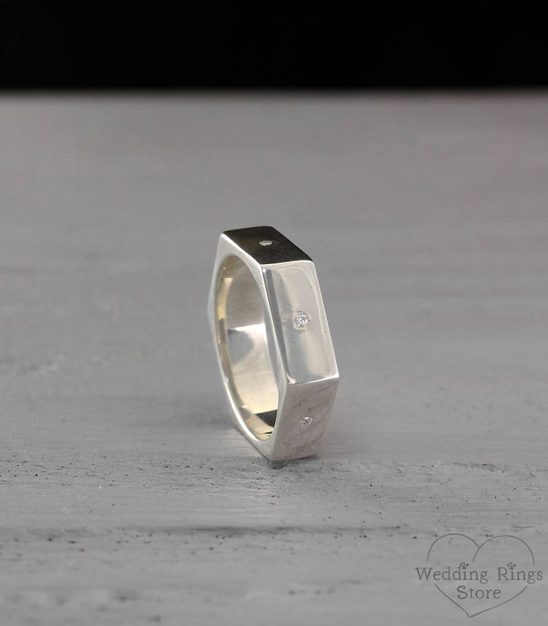 5mm Hexagon Wedding Band in Sterling Silver for Men and Women Etsy