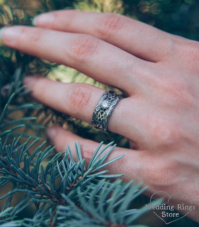 Vintage style celtic tree band, Unique celtic wedding band, Branch silver wedding ring, Wide silver ring, Unusual wedding band, Celtic ring image 7