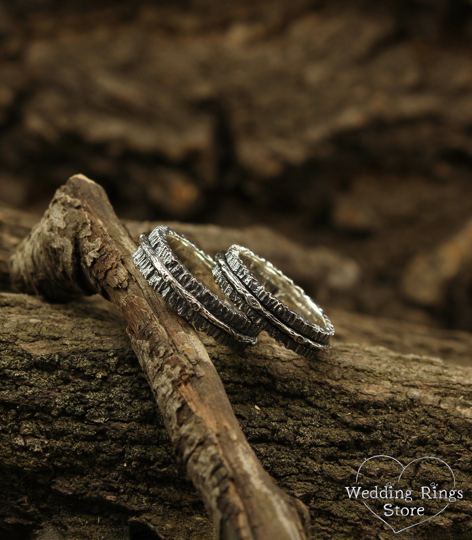 Buy Rustic Wedding Bands Set, Rough Wedding Ring, Yellow Gold Rings, Unique Wedding  Rings for Man and Woman, Nature Ring, Hammered Band, Leaves Online in India  - Etsy
