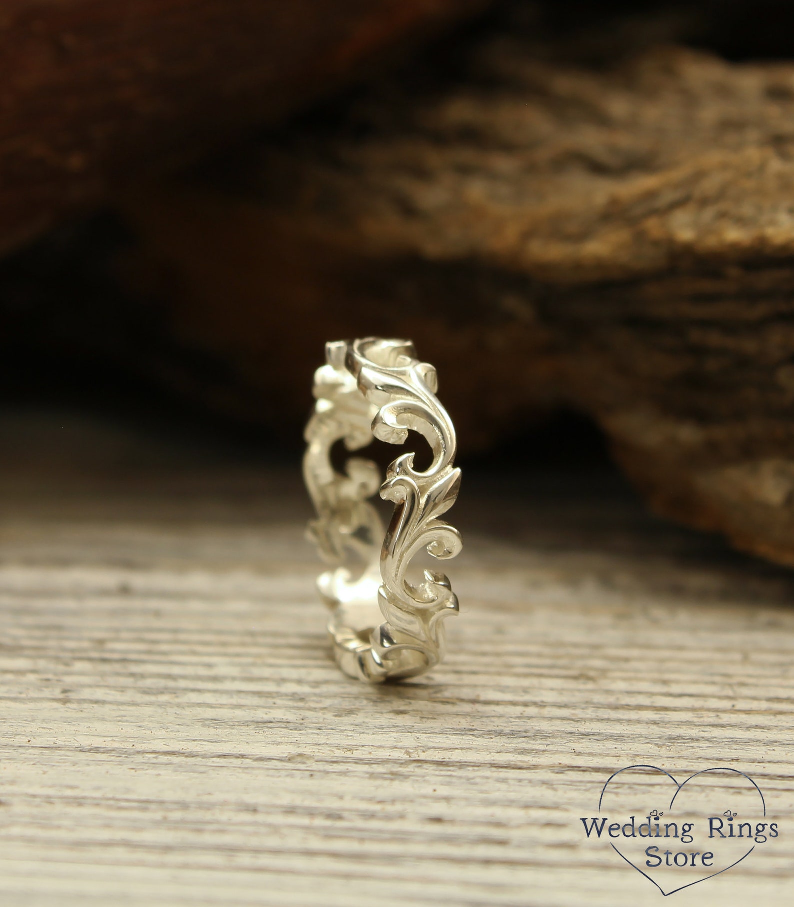 Elegant Vintage Style Wedding Band, Woman's Vine Wedding Ring, Unique Elegant Vintage Style Wedding Band, Woman's Vine Wedding Ring, Unique