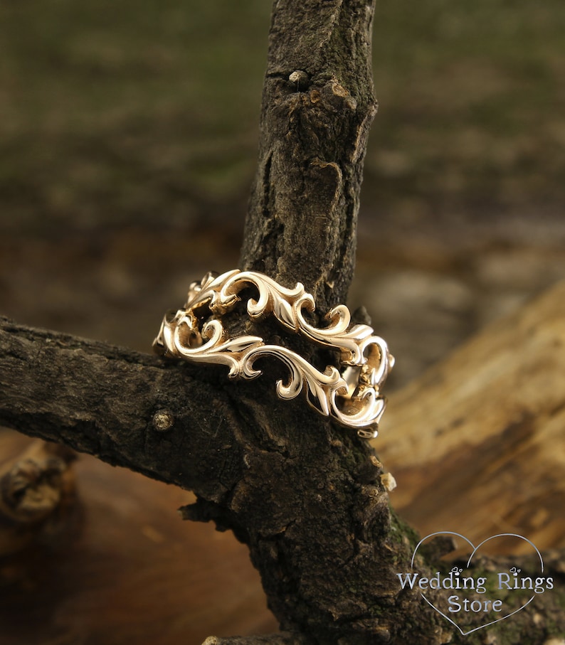 Unique Vine Wedding Bands Set Matching Wedding Rings His and Etsy