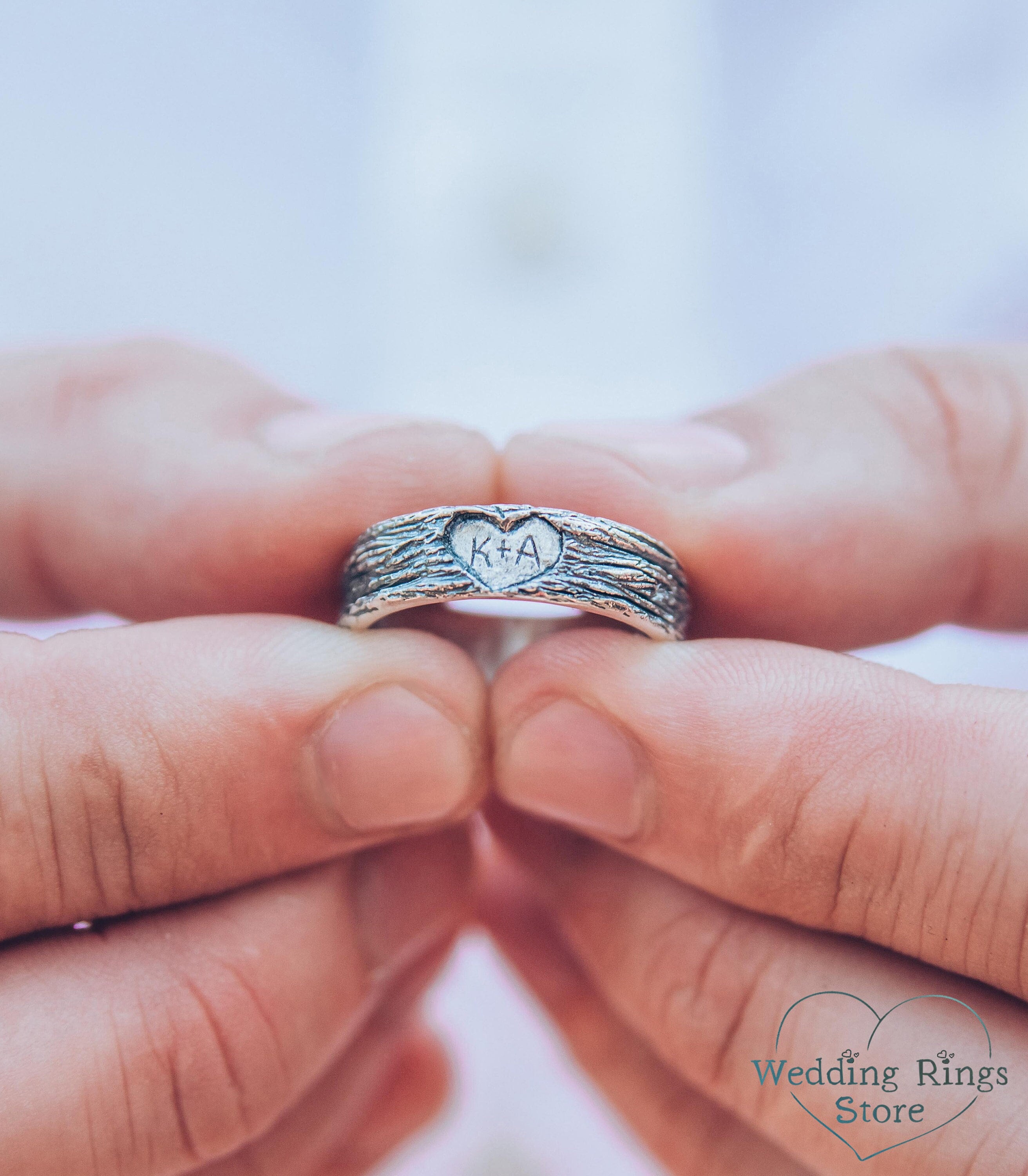 Family heart wedding band, Family tree ring, Initial wedding band, Heart ring, Rustic ring, Personalized ring, Love wedding band,Silver ring