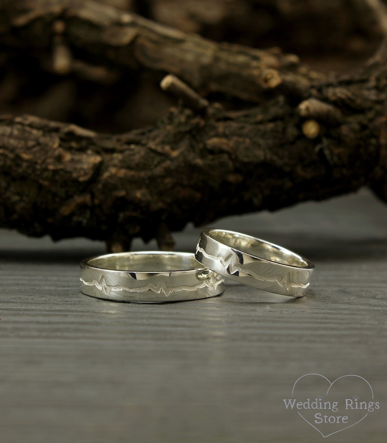 Heartbeat Engagement Rings Heartbeat Silver Wedding Bands Etsy