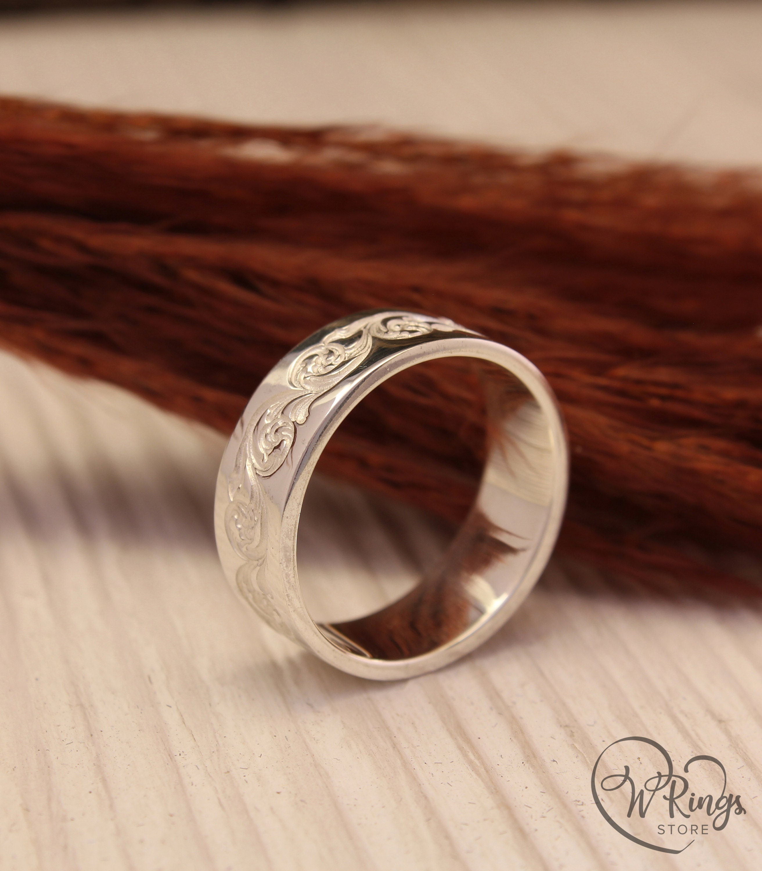 Vintage Style Wedding Band Vine Wedding Band Unusual Design Etsy