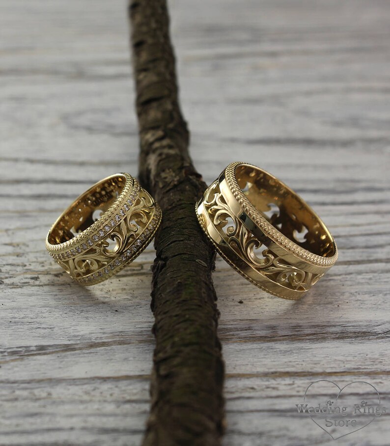 Vine Wedding Rings Made in Vintage Style Large Wedding Bands Etsy