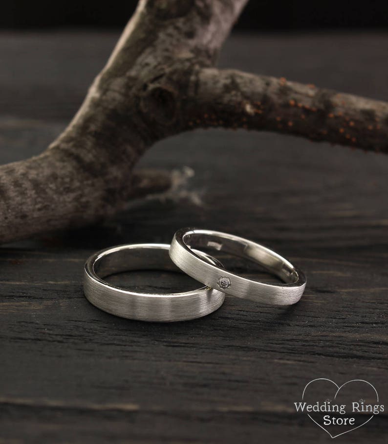 Simple Wedding Band Set His and Hers Wedding Rings Matte Etsy