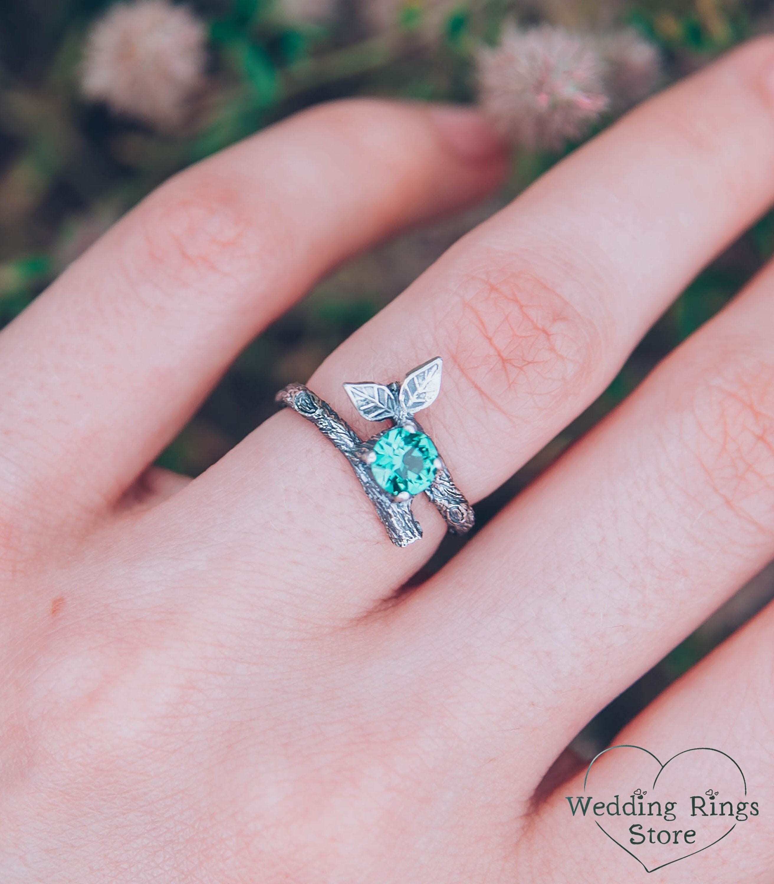 Emerald Leaf Engagement Ring Forest Silver Ring for Everyday - Etsy