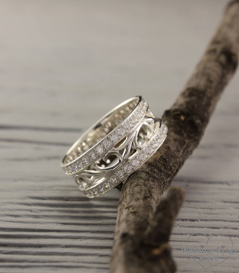 Vintage style promise ring Nature silver band Leaves ring Etsy